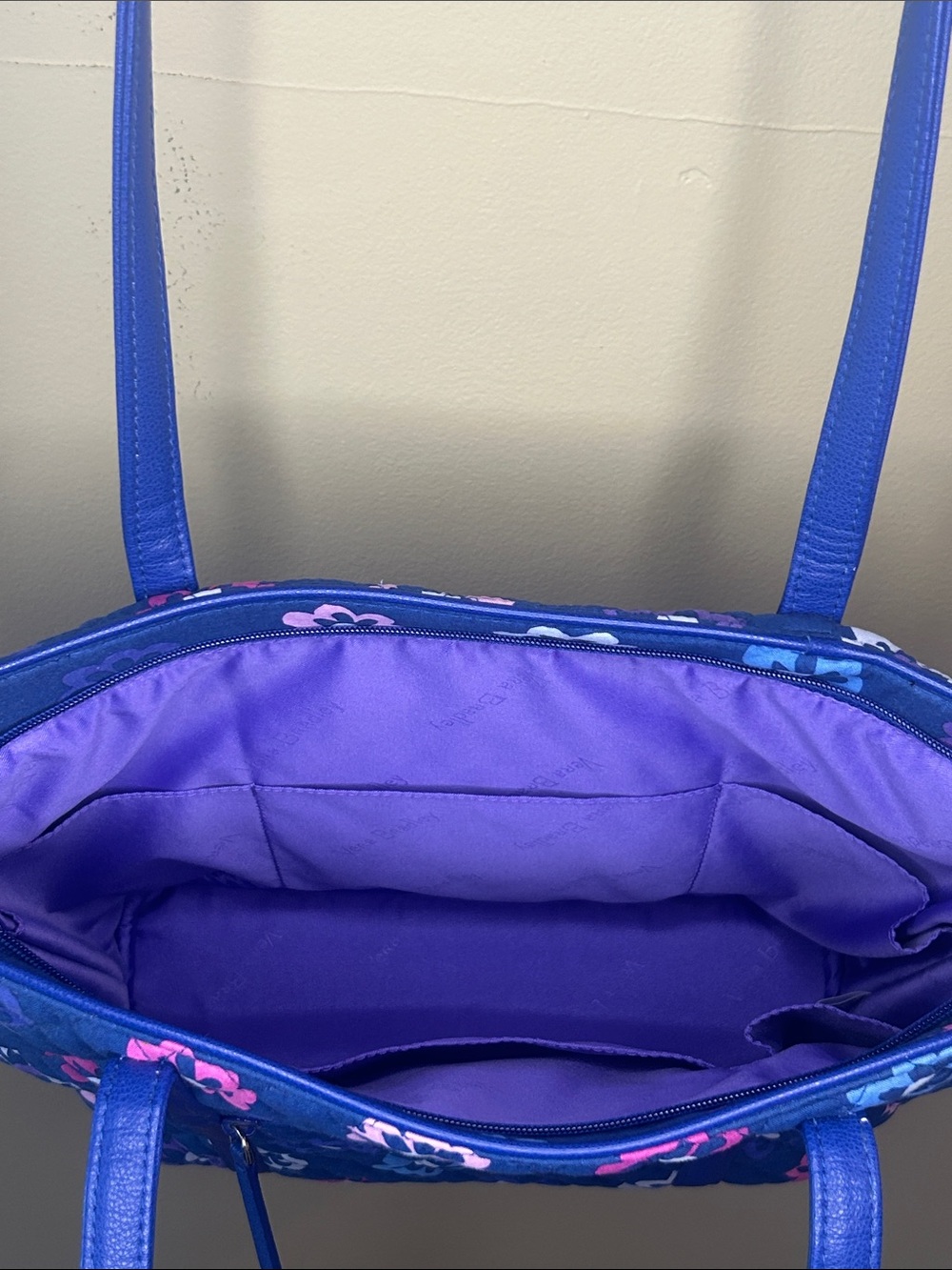 Vera Bradley Navy Quilted Floral Tote with Pink & Purple Accents - Picture 4 of 5